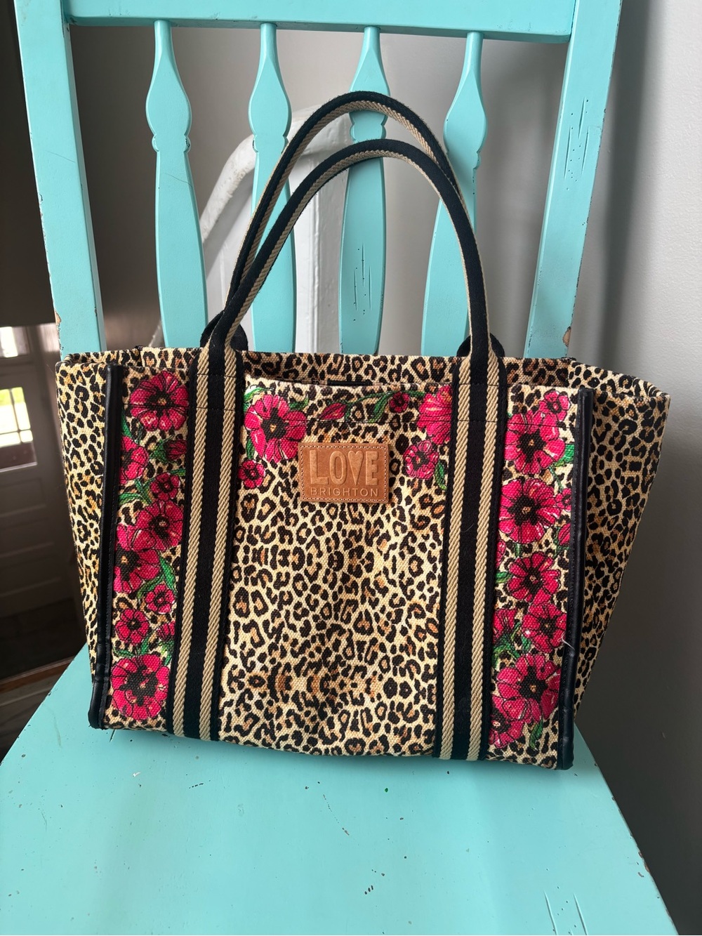 Brighton Leopard Print Tote with Pink Floral